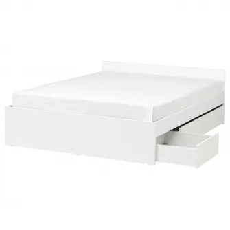 IKEA VIHALS Cadru pat+2 cutii depozitare, alb/Lindbåden, 160x200 cm
