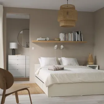 IKEA VIHALS Cadru pat+2 cutii depozitare, alb/Lindbåden, 140x200 cm