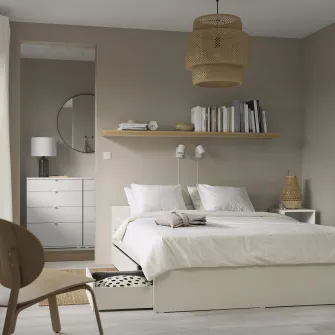 IKEA VIHALS Cadru pat+2 cutii depozitare, alb/Lindbåden, 140x200 cm