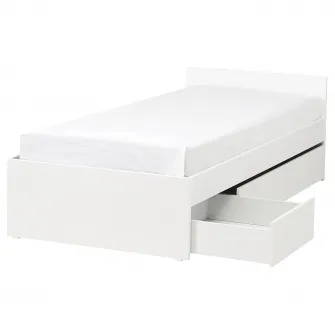 IKEA VIHALS Cadru pat+2 cutii depozitare, alb/Lindbåden, 90x200 cm