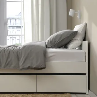 IKEA VIHALS Cadru pat+2 cutii depozitare, alb/Lindbåden, 90x200 cm