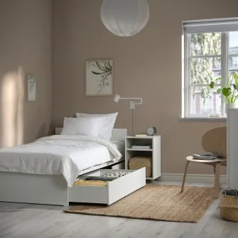 IKEA VIHALS Cadru pat+2 cutii depozitare, alb/Luröy, 90x200 cm