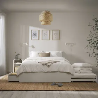 IKEA VIHALS Cadru pat+2cutii depoz/1pat suplim, alb/Lindbåden, 140x200 cm
