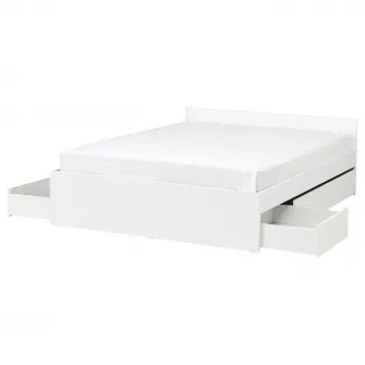 IKEA VIHALS Cadru pat+4 cutii depozitare, alb/Lindbåden, 140x200 cm