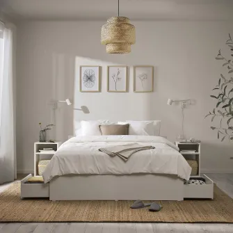 IKEA VIHALS Cadru pat+4 cutii depozitare, alb/Luröy, 140x200 cm