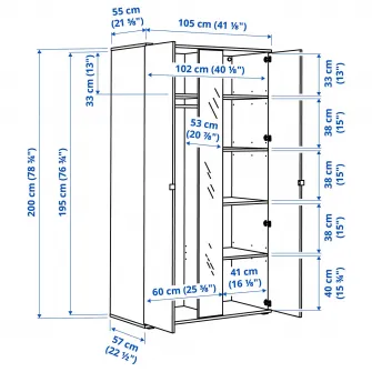 IKEA VIHALS Combinatie dulap, alb/oglinda, 245x57x200 cm