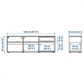 IKEA VIHALS Comoda TV, gri inchis, 146x37x50 cm