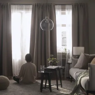 IKEA VILBORG Draperii semiopace, 2buc, gri inchis-bej/rjns, 145x300 cm