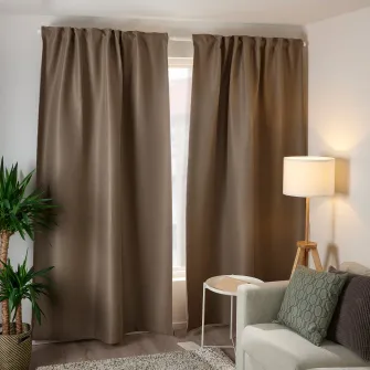 IKEA VILBORG Draperii semiopace, 2buc, gri inchis-bej/rjns, 145x300 cm