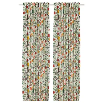 IKEA VILDPERSILJA Draperii, 2buc, alb multicolor/model floral rjns, 145x300 cm