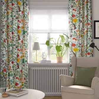 IKEA VILDPERSILJA Draperii, 2buc, alb multicolor/model floral rjns, 145x300 cm
