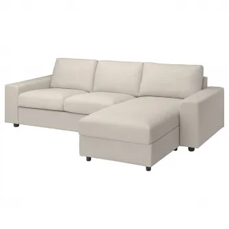 IKEA VIMLE Canapea 3 locuri cu sezlong, cu brate late/Gunnared bej