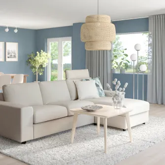 IKEA VIMLE Canapea 3 locuri cu sezlong, cu tetiera cu brate late/Gunnared bej