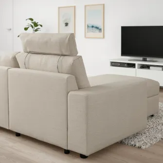 IKEA VIMLE Canapea 3 locuri cu sezlong, cu tetiera cu brate late/Gunnared bej