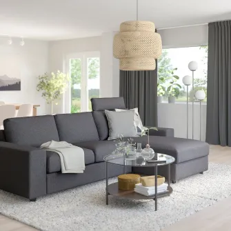 IKEA VIMLE Canapea 3 locuri cu sezlong, cu tetiera cu brate late/Gunnared gri mediu