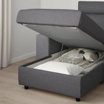 IKEA VIMLE Canapea 3 locuri cu sezlong, cu tetiera cu brate late/Gunnared gri mediu