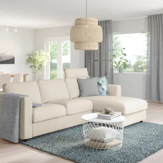 IKEA VIMLE Canapea 3 locuri cu sezlong, cu tetiera/Gunnared bej