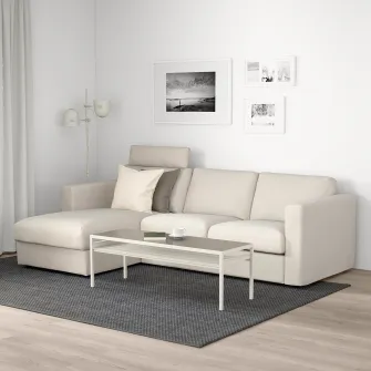IKEA VIMLE Canapea 3 locuri cu sezlong, cu tetiera/Gunnared bej