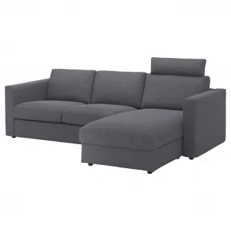 IKEA VIMLE Canapea 3 locuri cu sezlong, cu tetiera/Gunnared gri mediu