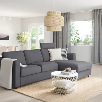 IKEA VIMLE Canapea 3 locuri cu sezlong, cu tetiera/Gunnared gri mediu
