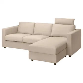 IKEA VIMLE Canapea 3 locuri cu sezlong, cu tetiera/Hallarp bej