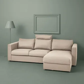 IKEA VIMLE Canapea 3 locuri cu sezlong, cu tetiera/Hallarp bej