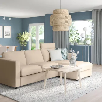 IKEA VIMLE Canapea 3 locuri cu sezlong, cu tetiera/Hallarp bej