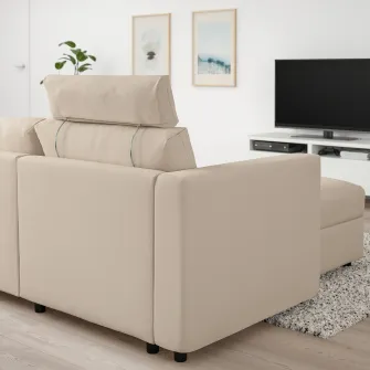 IKEA VIMLE Canapea 3 locuri cu sezlong, cu tetiera/Hallarp bej