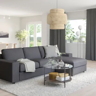 IKEA VIMLE Canapea 3 locuri cu sezlong, cu brate late Gunnared/gri mediu