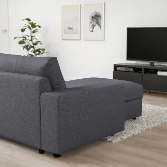IKEA VIMLE Canapea 3 locuri cu sezlong, cu brate late Gunnared/gri mediu