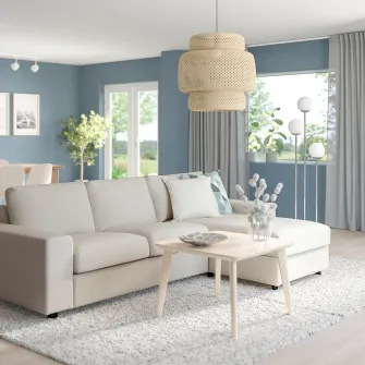 IKEA VIMLE Canapea 3 locuri cu sezlong, cu brate late/Gunnared bej