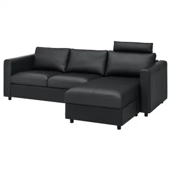 IKEA VIMLE Canapea 3 locuri, cu sezlong cu tetiera/Grann/Bomstad negru