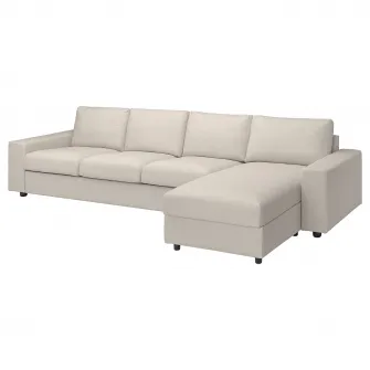 IKEA VIMLE Canapea 4 locuri cu sezlong, cu brate late/Gunnared bej