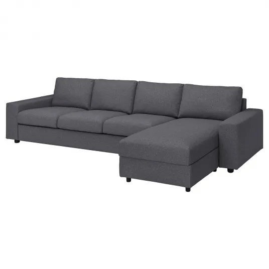 IKEA VIMLE Canapea 4 locuri cu sezlong, cu brate late/Gunnared gri mediu