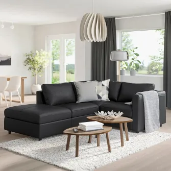 IKEA VIMLE Canapea colt 3 locuri, capat deschis/Grann/Bomstad negru