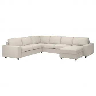 IKEA VIMLE Coltar 5 locuri cu sezlong, cu brate late/Gunnared bej
