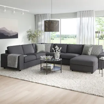 IKEA VIMLE Coltar 5 locuri cu sezlong, cu brate late/Gunnared gri mediu