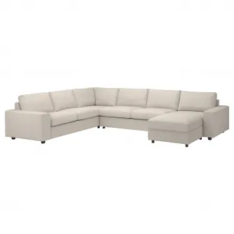 IKEA VIMLE Coltar extensibil 5 locuri+sezlong, cu brate late/Gunnared bej