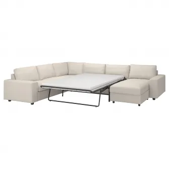 IKEA VIMLE Coltar extensibil 5 locuri+sezlong, cu brate late/Gunnared bej