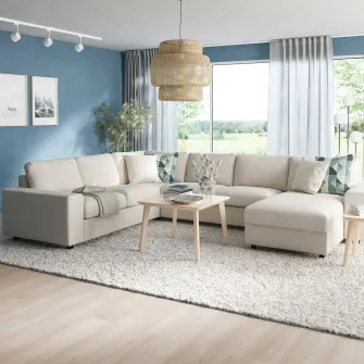 IKEA VIMLE Coltar extensibil 5 locuri+sezlong, cu brate late/Gunnared bej