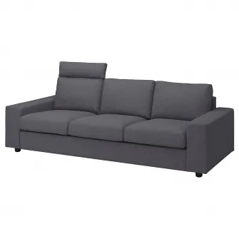 IKEA VIMLE Husa canapea 3 locuri, cu tetiera cu brate late/Gunnared gri mediu