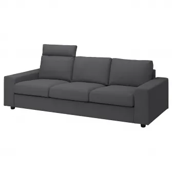 IKEA VIMLE Husa canapea 3 locuri, cu tetiera cu brate late/Hallarp gri