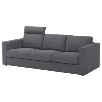 IKEA VIMLE Husa canapea 3 locuri, cu tetiera/Gunnared gri mediu