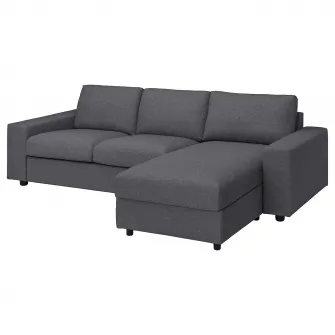 IKEA VIMLE Husa canapea 3 locuri+sezlong, cu brate late Gunnared/gri mediu