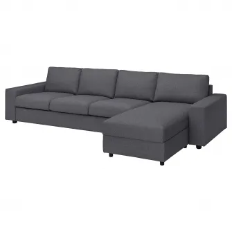IKEA VIMLE Husa canapea 4 locuri cu sezlong, cu brate late/Gunnared gri mediu