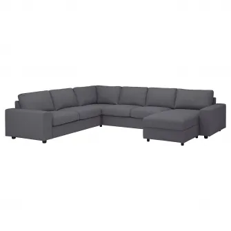 IKEA VIMLE Husa canapea colt 5 locuri, cu sezlong cu brate late/Gunnared gri mediu