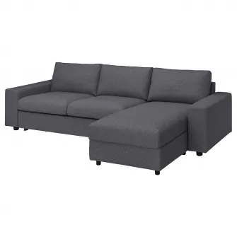 IKEA VIMLE Husa canapea extens 3loc+sezlong, cu brate late Gunnared/gri mediu