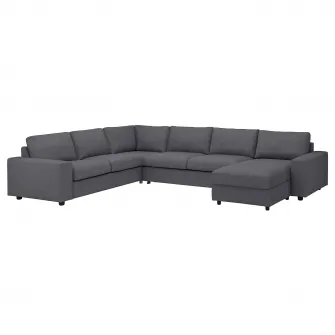 IKEA VIMLE Husa coltar, 5 locuri, cu sezlong cu brate late/Gunnared gri mediu