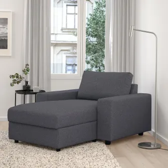 IKEA VIMLE Sezlong, cu brate late/Gunnared gri mediu