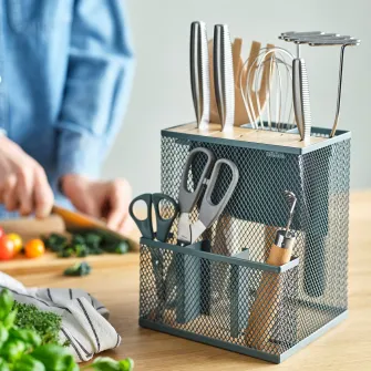 IKEA VIMPELFISK Suport cutite, bambus/gri-turcoaz